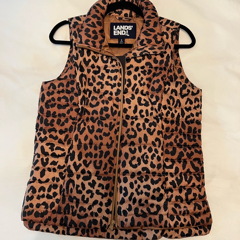 NWT Land’s End Leopard Winter Down Puffer Vest